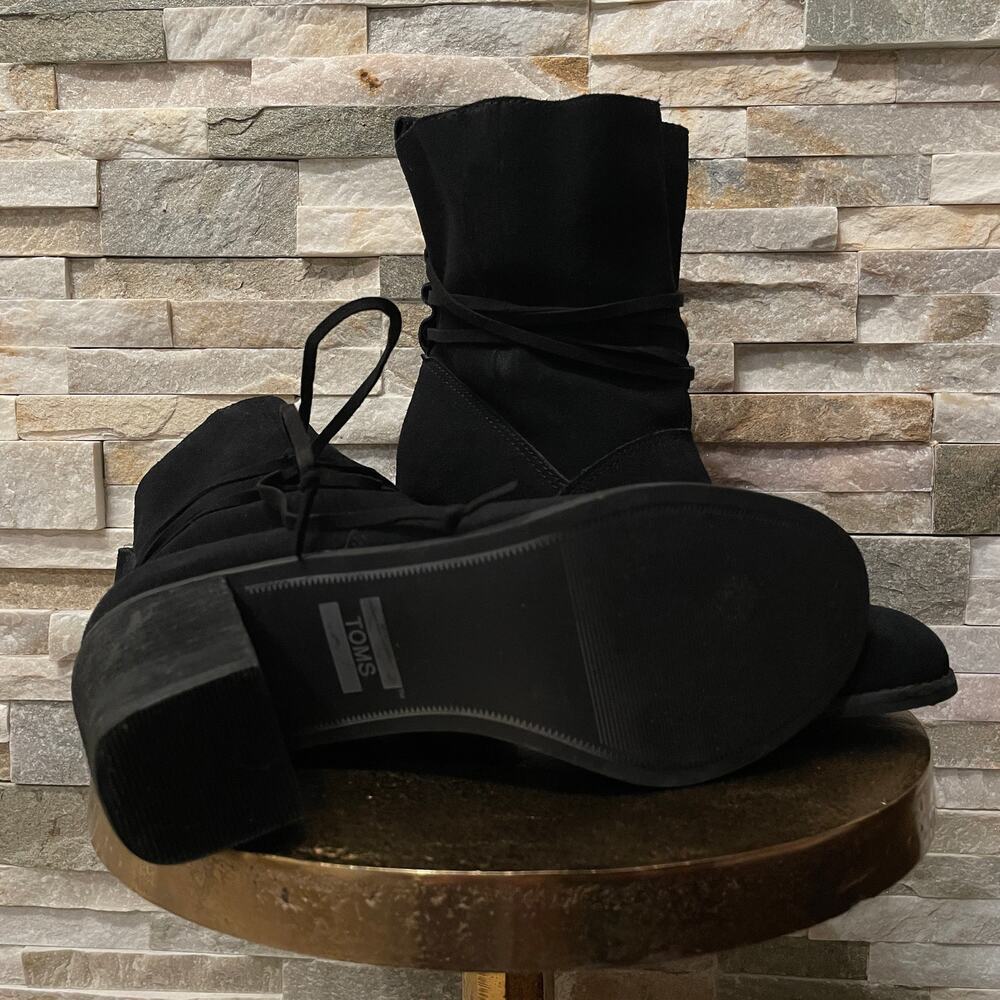 TOMS Mila Black Suede Ankle Boots | Lace Wrap, Block Heel, Size 8 - Picture 5 of 9